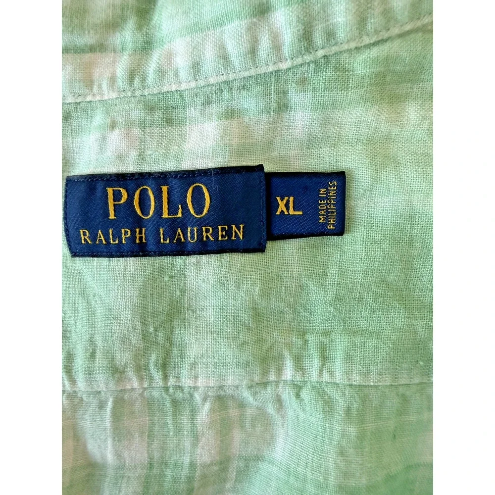Polo Ralph Lauren Linen Plaid Men's shirt Green career nautical coastal Size XL